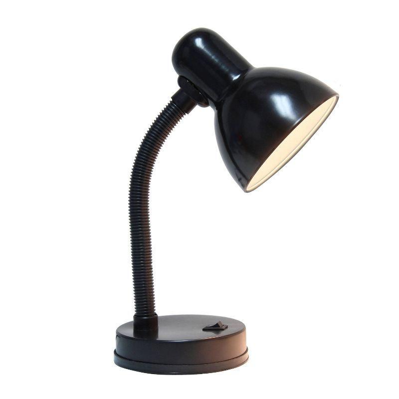 Simple Designs 14.25" Basic Metal Desk Lamp with Flexible Hose Neck (Includes LED Light Bulb) Black