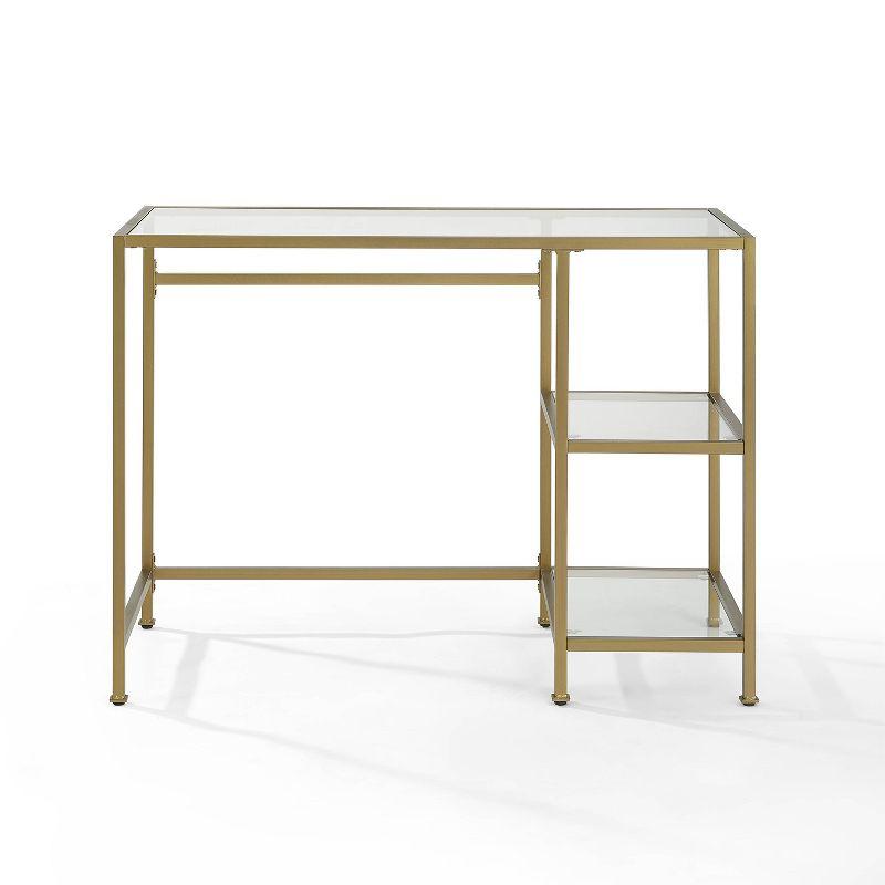 Aimee Desk Gold - Crosley: Sleek Steel Frame, Tempered Glass Top, Open Storage Shelf