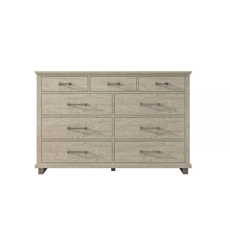 64" Dresser with 9 Drawers Beige - Accent Furniture: Bedroom Storage, Farmhouse Style