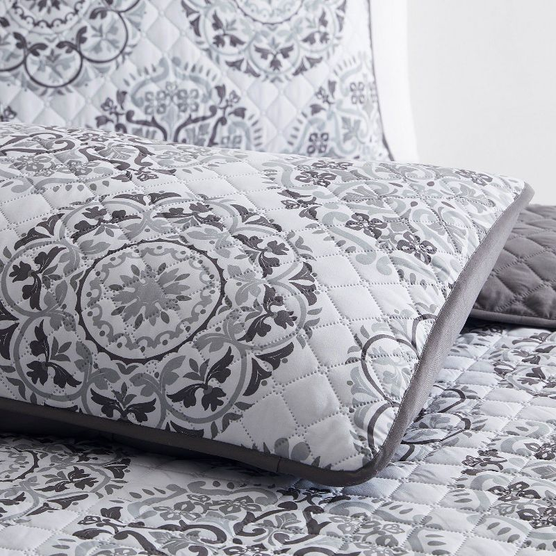 Mellanni Ultrasonic Quilted Coverlet Set, Twin, Rosette Gray, 2 Piece