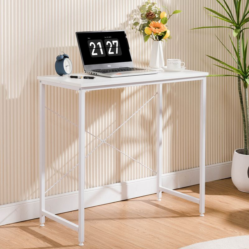 COMHOMA 32'' Computer Desk, Study Writing Table for Small Space, Save Space Office Desk with Metal Legs, White