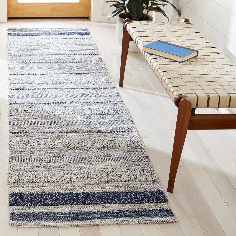 Striped Kilim STK517 Hand Woven Runner Rug - Ivory/Navy - 2'3"x9' - Safavieh.