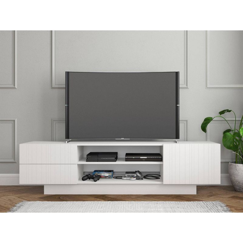 Marble TV Stand for TVs up to 72" White - Nexera: Mid-Century Modern, Laminated Melamine Surface, Wood Composite Frame