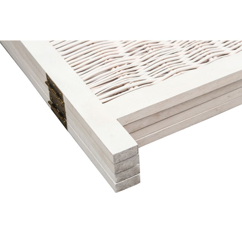 Legacy Decor 4 Panel White Color Wicker and Wood Screen Room Divider