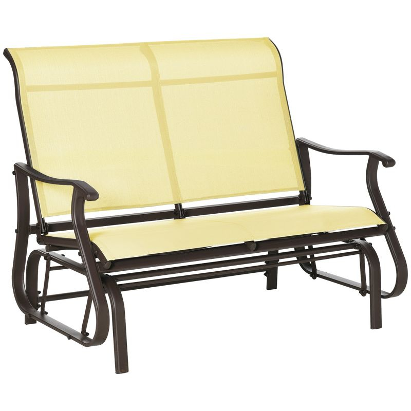 Outsunny 47" Outdoor Double Glider Bench for 2 Person, Patio Glider Armchair Swing Chair for Backyard with Mesh Seat and Backrest, Steel Frame, Beige