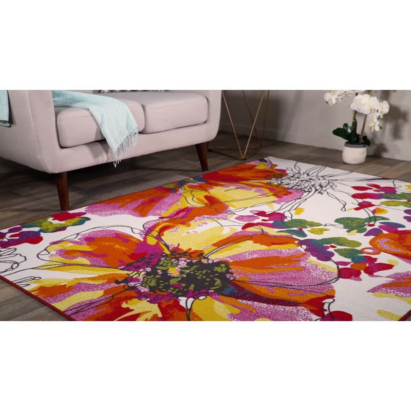 World Rug Gallery Modern Bright Flowers Non-Slip Area Rug - Cream 2'7"x4':  Low Pile,  Floral,  Stain-Resistant,  Indoor Use
