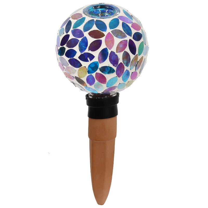 Sunnydaze Outdoor Mosaic Glass Watering Globe with Clay Spike for Planters - 9.5" - Spring Petals