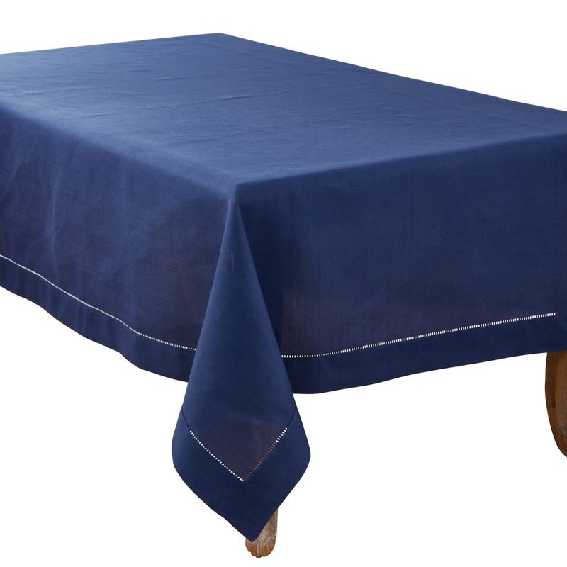 Saro Lifestyle Classic Hemstitch Border Tablecloth, Navy Blue, 70" x 180"