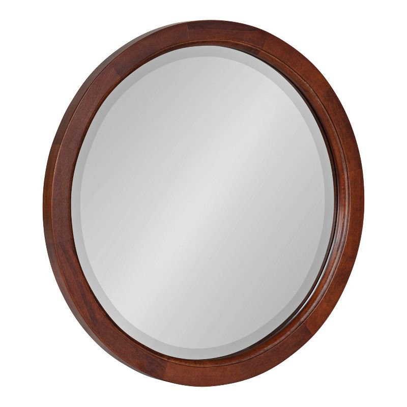 18" x 18" Hogan Round Framed Decorative Wall Mirror Walnut Brown - Kate & Laurel: Modern Poplar Wood, Wall Mount