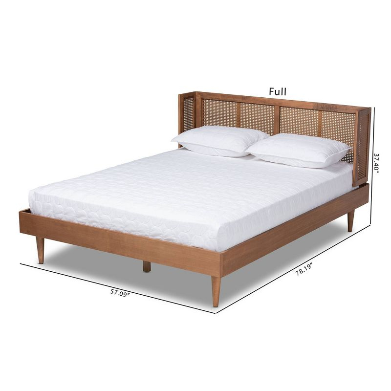 Queen Rina Wood Platform Bed with Headboard Ash Walnut - Baxton Studio: Mid-Century Modern Design, Synthetic Rattan Panel