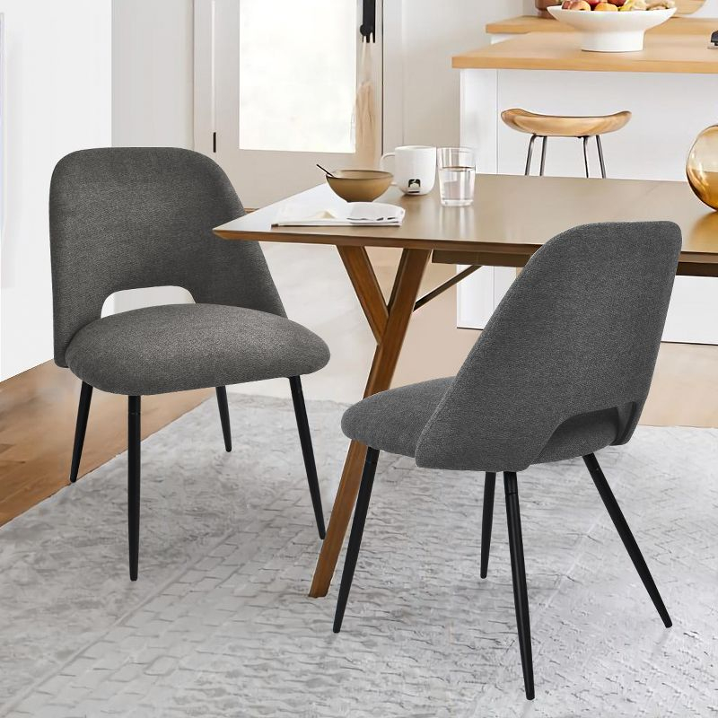 Edwin 21.6" Wider Seat Dark Gray Upholstered Dining Chairs Set Of 2,Modern Kitchen Armless Dining Chair With Black Metal Legs-Maison Boucle