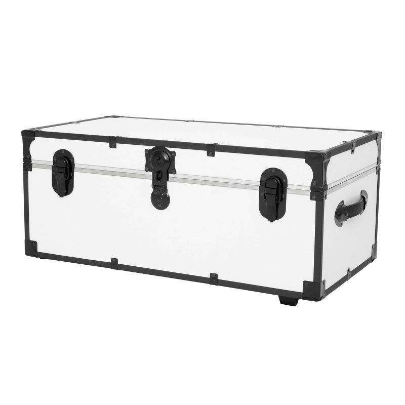 Seward Trunk 30" Paper Line Wheels Black and White: Utility Footlocker Storage Trunk with Wheels, 200 lb Capacity