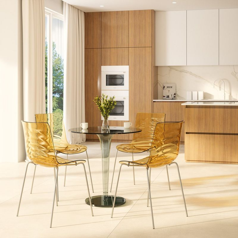 LeisureMod Astor Acrylic Dining Chair - Water Ripple Design & Chrome Finish Metal Legs, Stackable Accent Side Chair