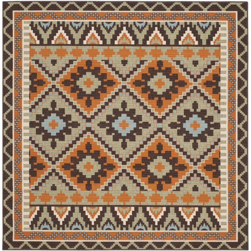 Veranda VER096 Power Loomed Indoor/Outdoor Area Rug - Green/Terracotta - 5'3"x5'3" - Safavieh