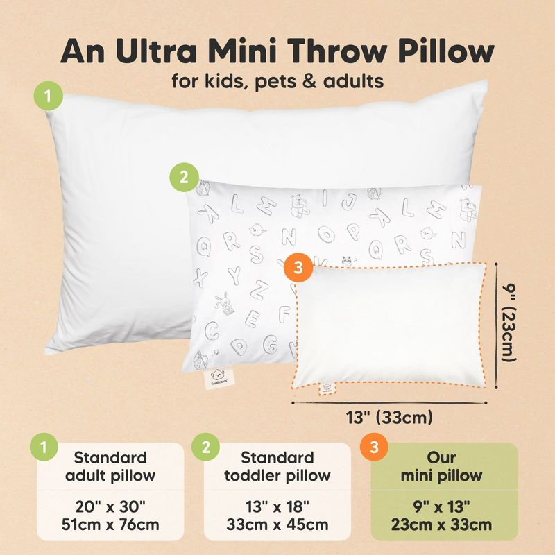 KeaBabies Mini Toddler Pillow with Pillowcase, 9x13 Small Pillow for Toddler, Soft Kids Pillow for Sleeping, Travel, Age 2-4 (Soft White)