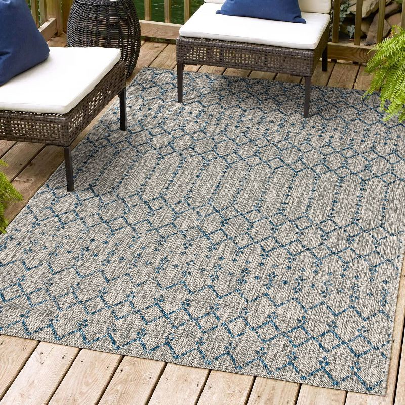 8'x10' Ourika Moroccan Geometric Textured Weave Indoor/Outdoor Area Rug, Light Gray/Navy - JONATHAN Y