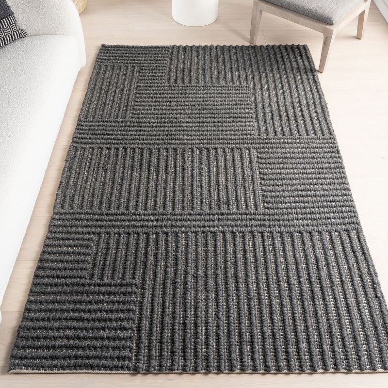 Nuloom Dorene Contemporary High-Low Striped Wool Indoor Area Rug, 9' x 12', Greys