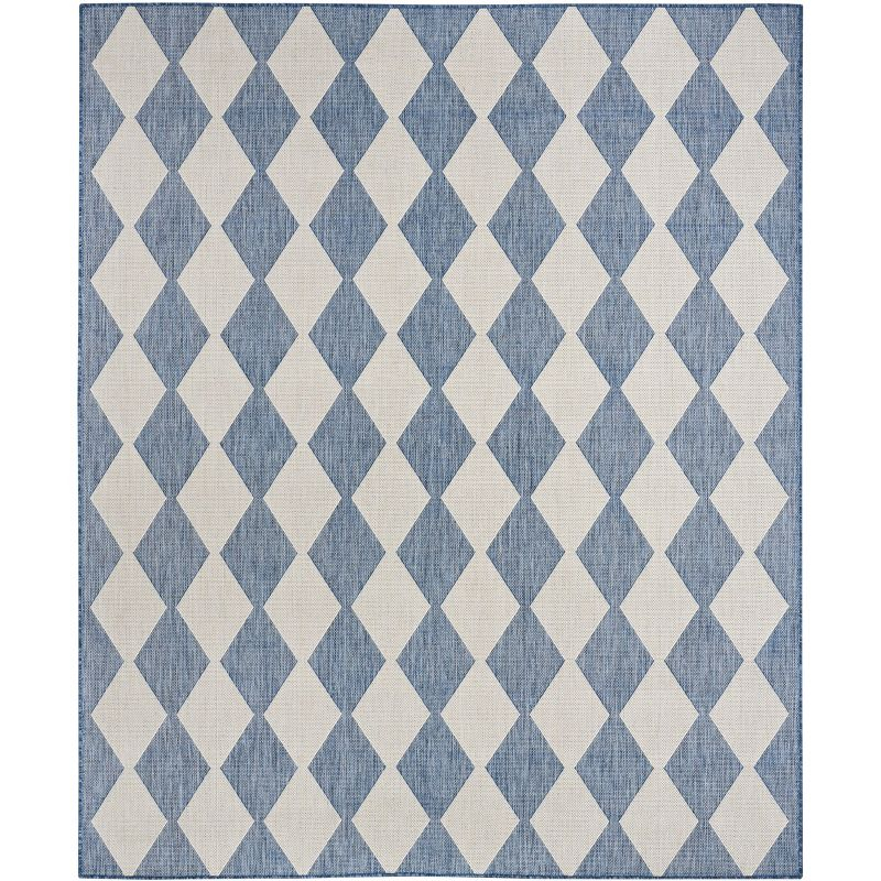 Nourison Positano Retro Diamond Flatweave Indoor Outdoor Low Pile Area Rug Navy Blue 6' x 9'