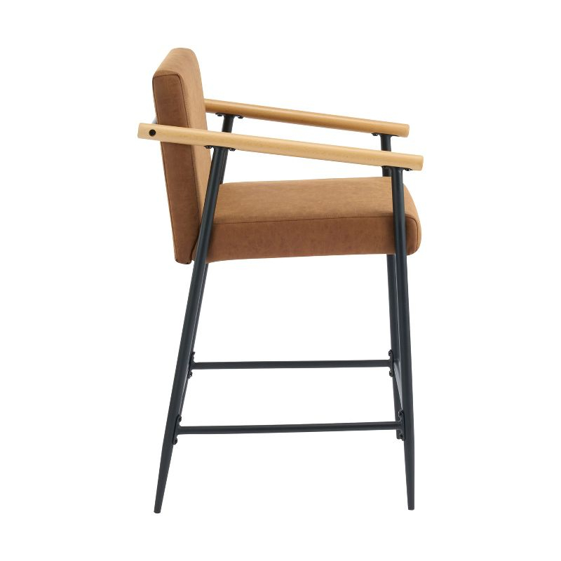 Christopher Knight Home Emil Mid Century Modern Upholstered Counter Stool with Iron Frame (Set of 2), Brown