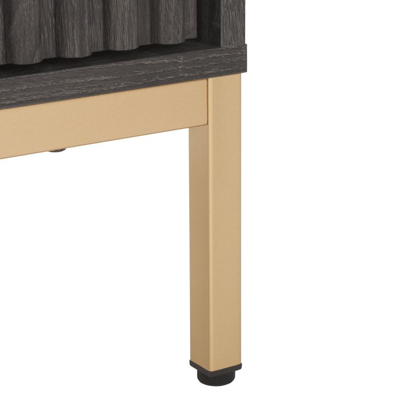 Lylia 4 Door Media Stand - Distressed Black/Gold - Safavieh