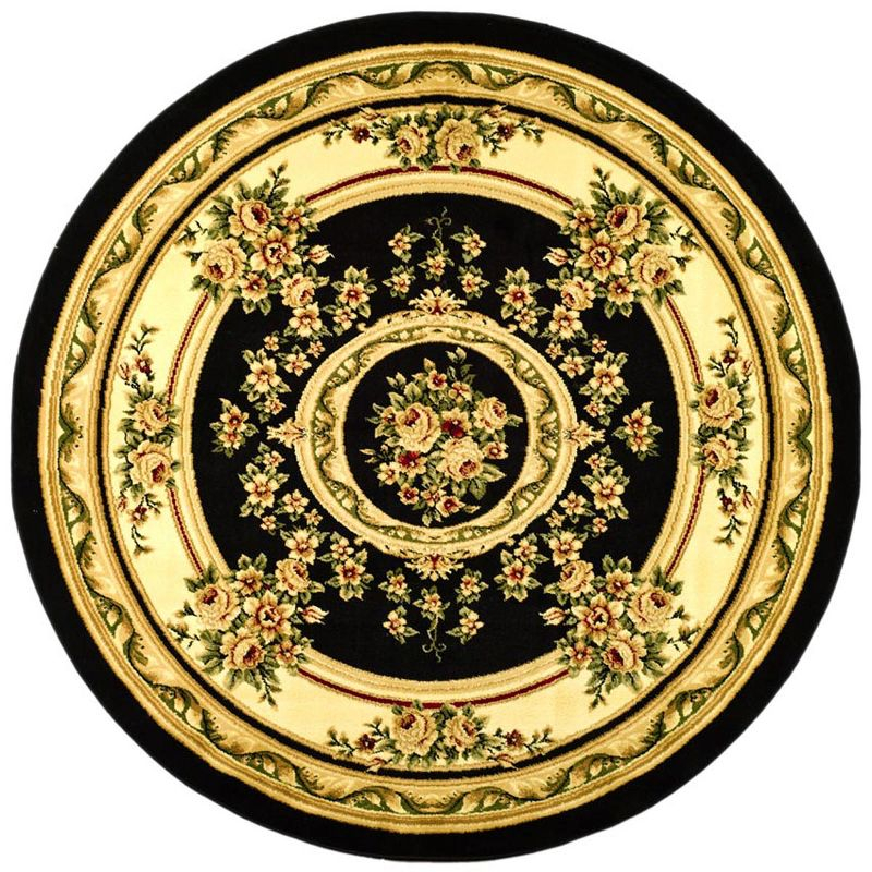 Lyndhurst LNH218 Power Loomed Area Rug - Black/Ivory - 8' Round - Safavieh