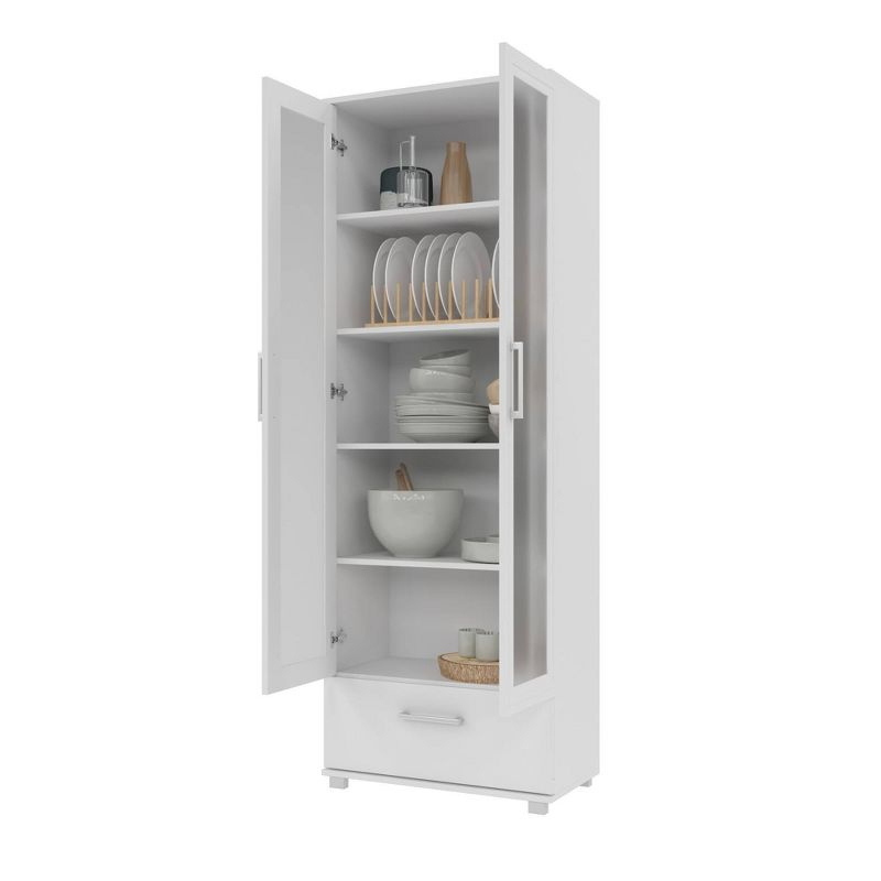 71.85" Serra 5 Shelf Bookcase White - Manhattan Comfort: Frosted Glass Doors, Enclosed Back, Display Closet