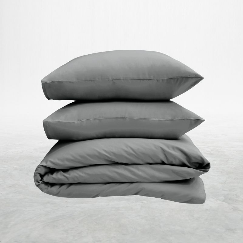 Dark Gray Duvet Cover Full / Queen - 400 Thread Count , 100% Pure Cotton Comforter Cover and Two Pillow Shams, with Button Closure and Corner Ties