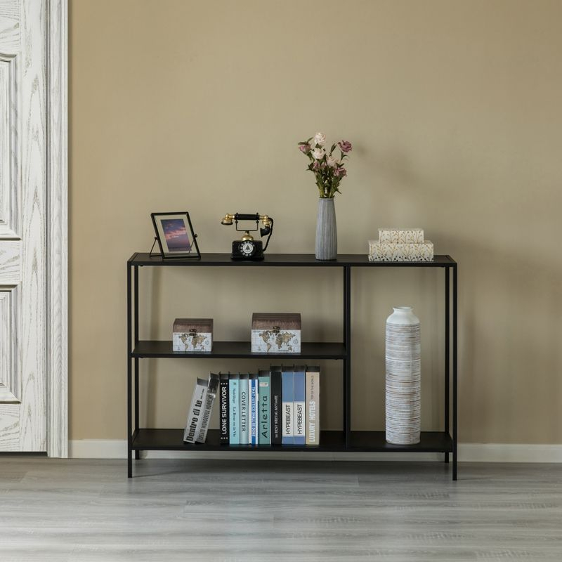 Fabulaxe Modern Display Metal Console Table with Open Shelfs, for Dining, Entryway and Hallway, Black