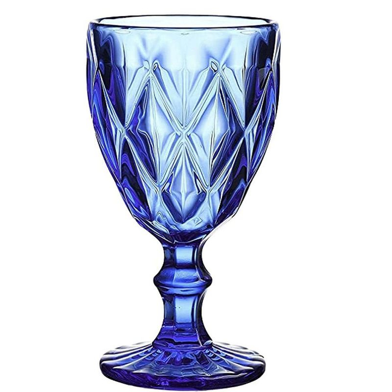 WHOLE HOUSEWARES 9.5 Oz Blue Colored Vintage Glass Drinkware Set | Set of 6, Cobalt Blue
