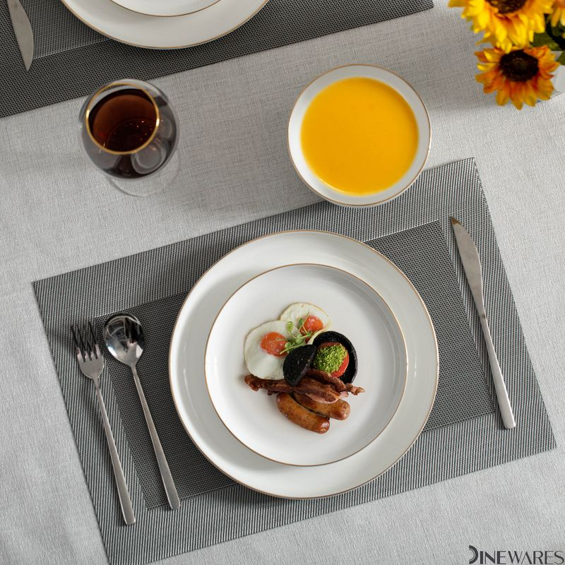 Dinewares White with Gold Rim Bone China Dinnerware Set - Service for 8, Includes Dinner Plates, Salad Plates, and Cereal or Soup Bowls