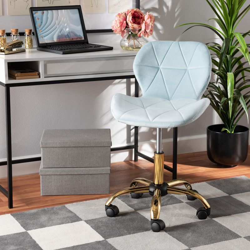 Baxton Studio Savara Contemporary Glam and Luxe Aqua Velvet Fabric and Gold Metal Swivel Office Chair