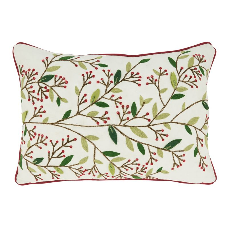 Saro Lifestyle Holiday Hues Red Berries Down Filled Throw Pillow, 14"x20", Multicolored