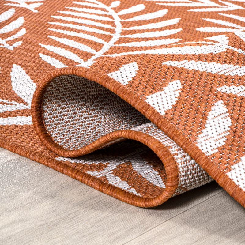 2' x 10' Nevis Palm Frond Indoor/Outdoor Runner Rug, Orange/Cream - JONATHAN Y