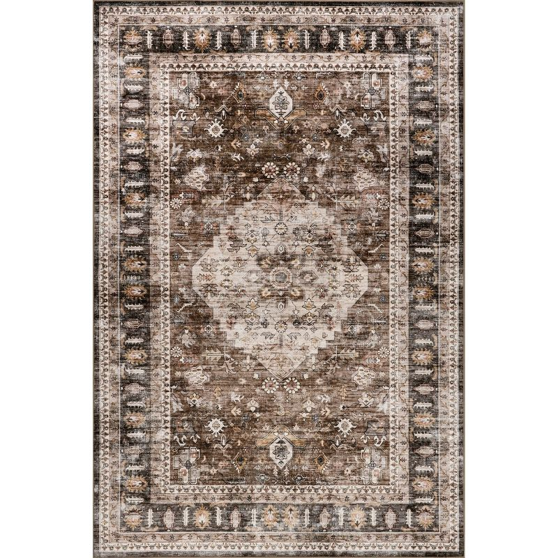 Nuloom Davi Faded Spill Proof Machine Washable Indoor Area Rug, 5' x 8', Dark Brown