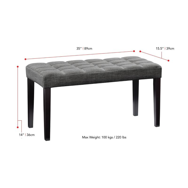 California Fabric Tufted Bench Dark Gray - CorLiving: Entryway, Living Room, Foam Padded, Wood Legs