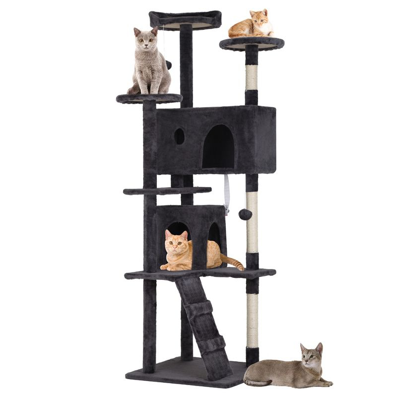 FDW 70in Cat Tree Tower for Indoor Cats,Munlti-Level Cat Furiture Activity Center with Cat Scratching Posts for Kittens Pet Play House,Dark Gray