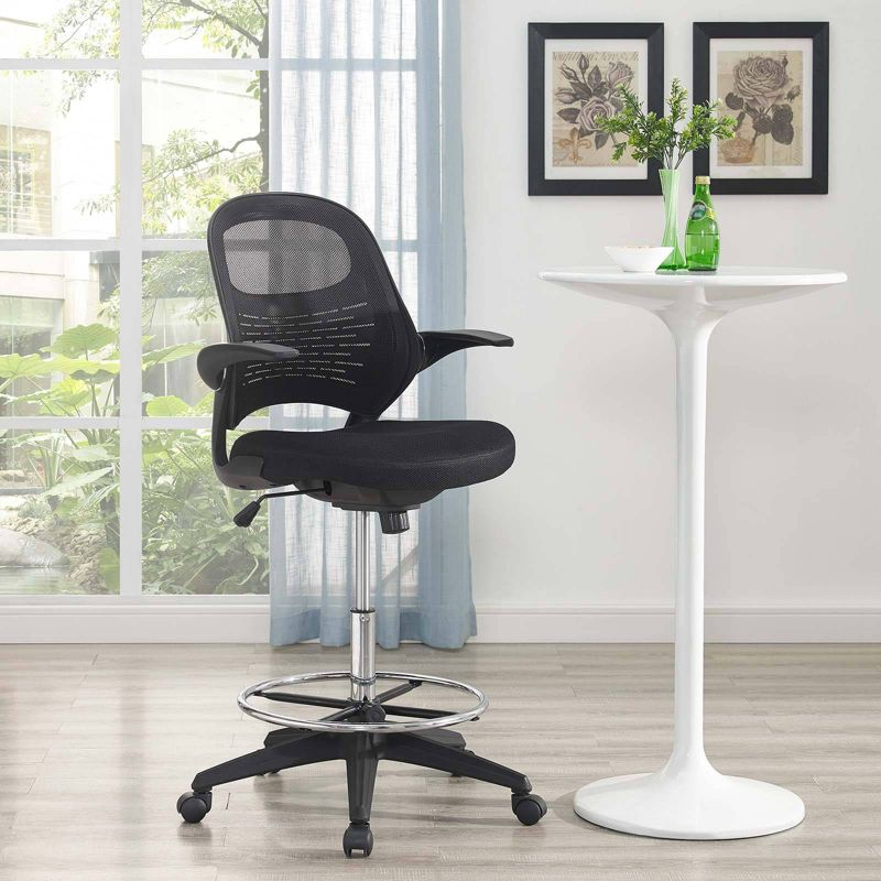 Stealth Drafting Chair Black - Modway: Upholstered, 330 lbs Capacity, Adjustable Height 23"-30"