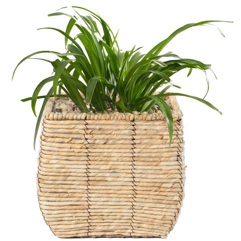 Vintiquewise Woven Square Flower Pot Planter with Leak-Proof Plastic Lining - Medium