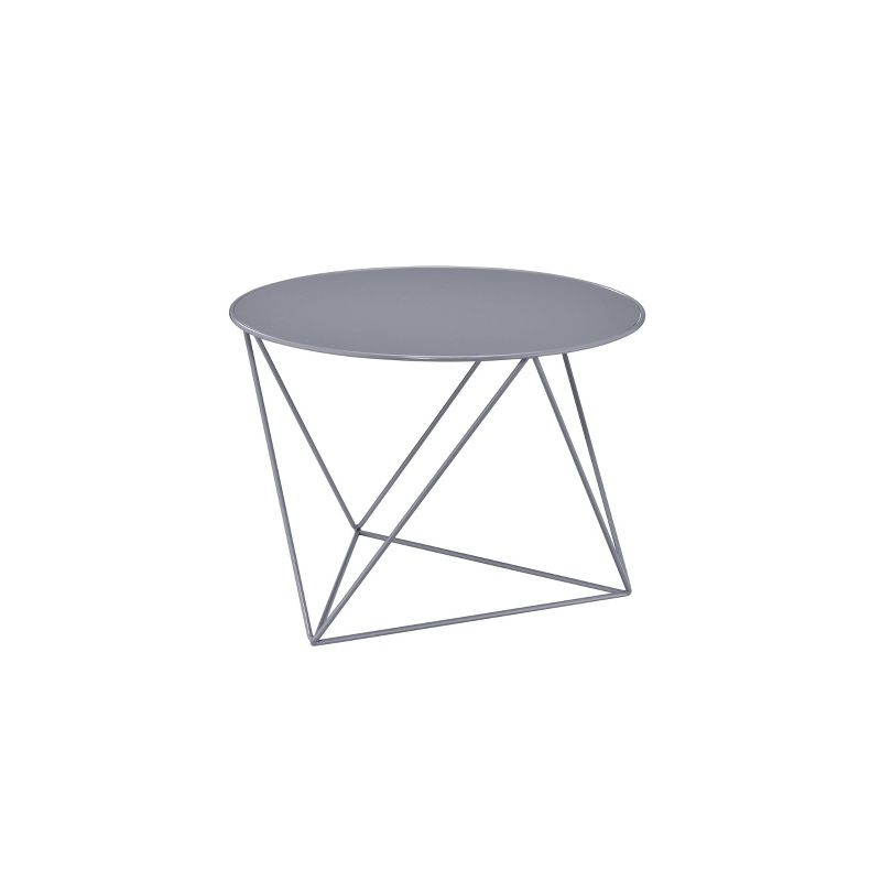 Epidia Accent Table Gray - Acme Furniture: Modern Round Metal Base, 17" Height, Powder-Coated Finish