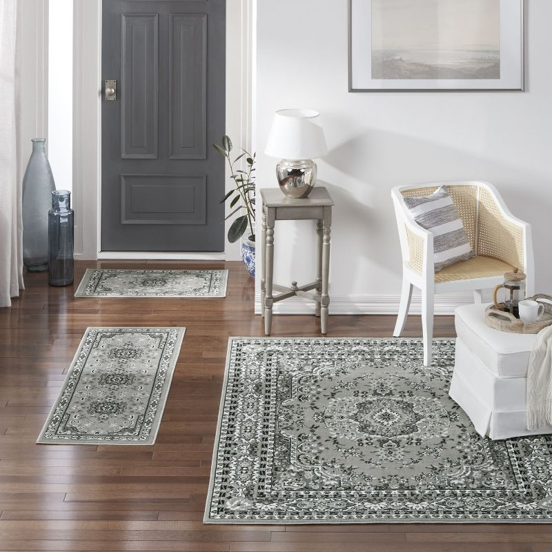 Home Dynamix Ariana Ksara Traditional Medallion Border Area Rug, Grey/Black, 3-Piece Set