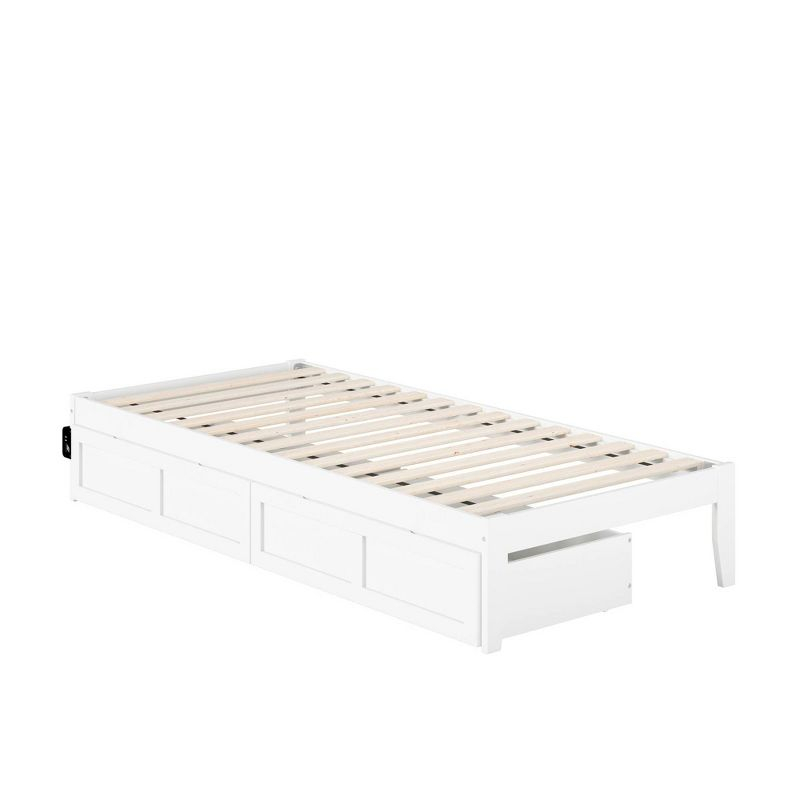 Twin Colorado Bed with USB Turbo Charger & 2 XL Drawers White - AFI: No Box Spring Required, Mid-Century Modern