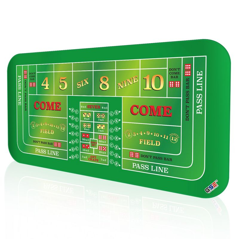 GSE 70" x 35" Casino Craps Tabletop Layout Mat with Carrying Bag, Non-Slip Rubber Layout Mat