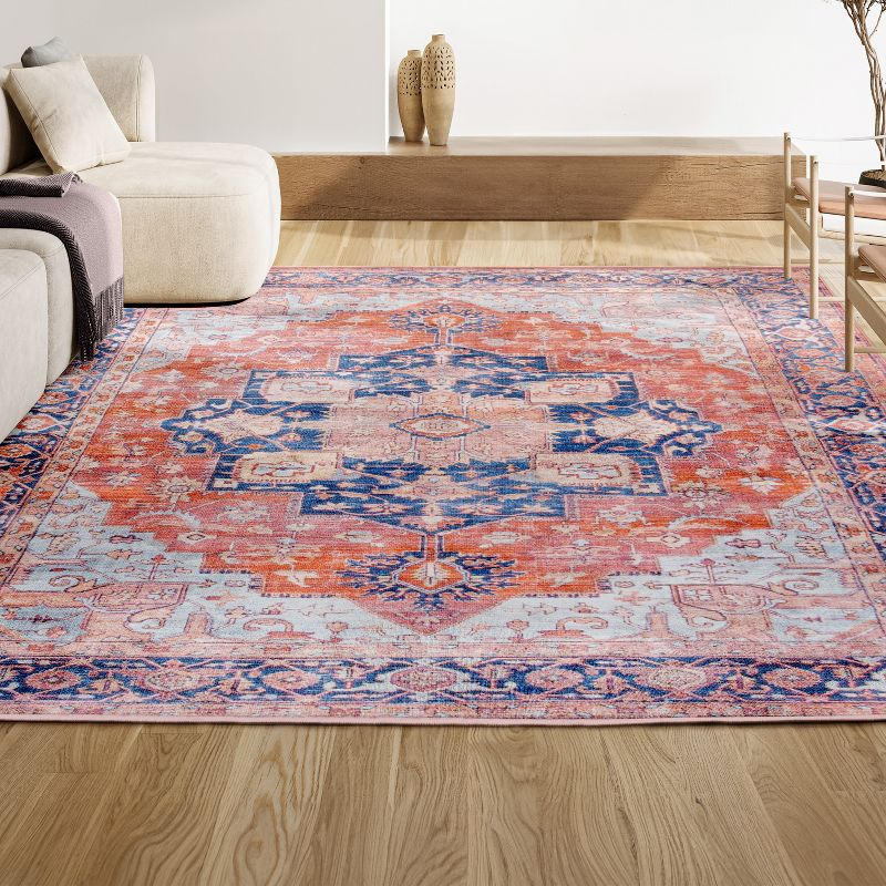5' x 8' Maris Ornate Medallion Machine Washable Indoor/Outdoor Area Rug, Orange/Cream - JONATHAN Y