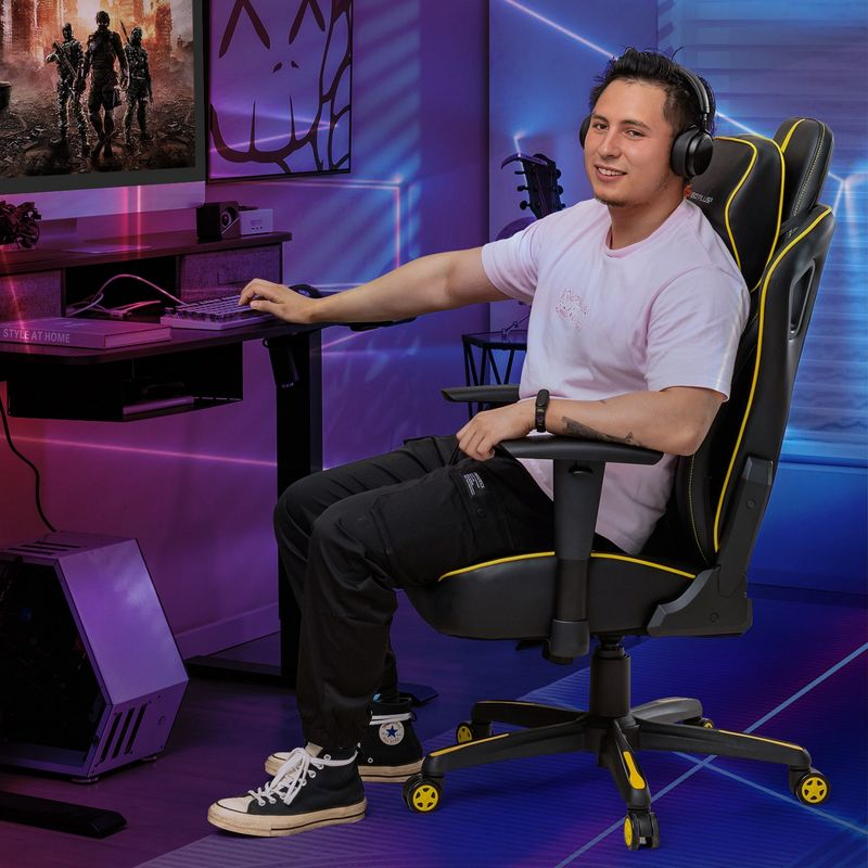 Costway Gaming Chair 360° Swivel Computer Reclining Height Adjustable 2D Armrest Yellow