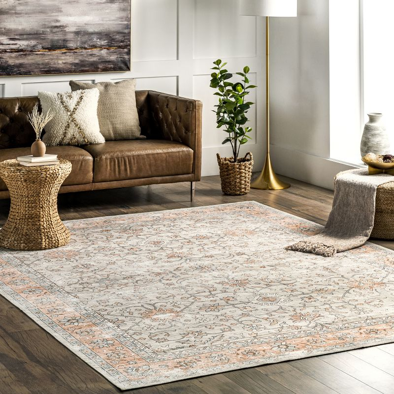 Nuloom Marlena Faded Floral Pet Friendly Machine Washable Area Rug, 8' x 10', Light Orange