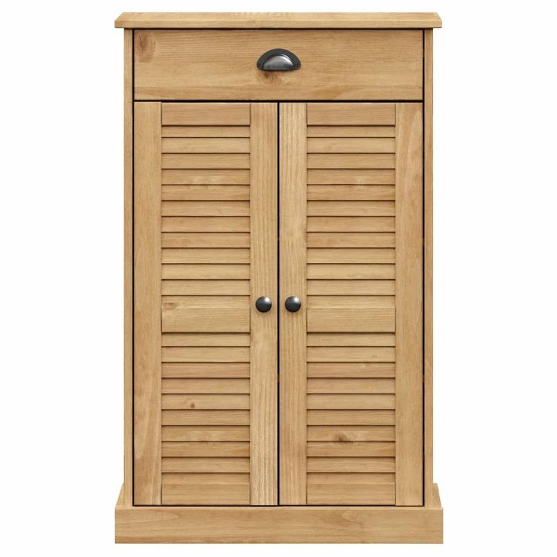 vidaXL VIGO Shoe Cabinet - Solid Wood Pine Shoe Storage with Shutter Door, 2 Shelves, 1 Drawer, Metal Accents, Honey Wax Finish
