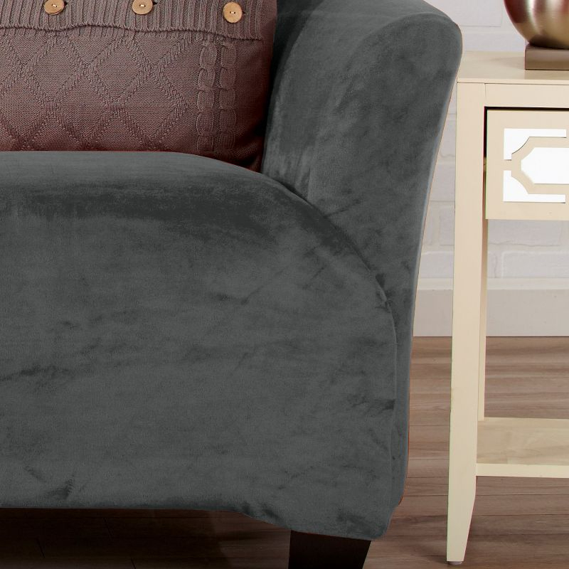 Great Bay Home Stretch Velvet-Plush Washable Sofa Slipcover (Sofa XL, Wild Dove Grey)