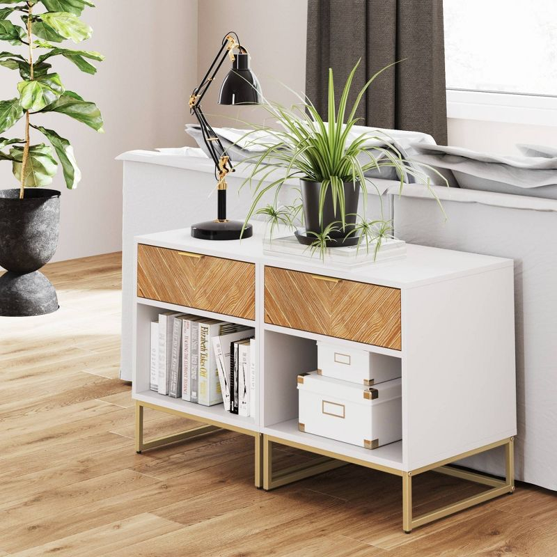 Nathan James Set of 2 Kensi Wood Herringbone Nightstands White
