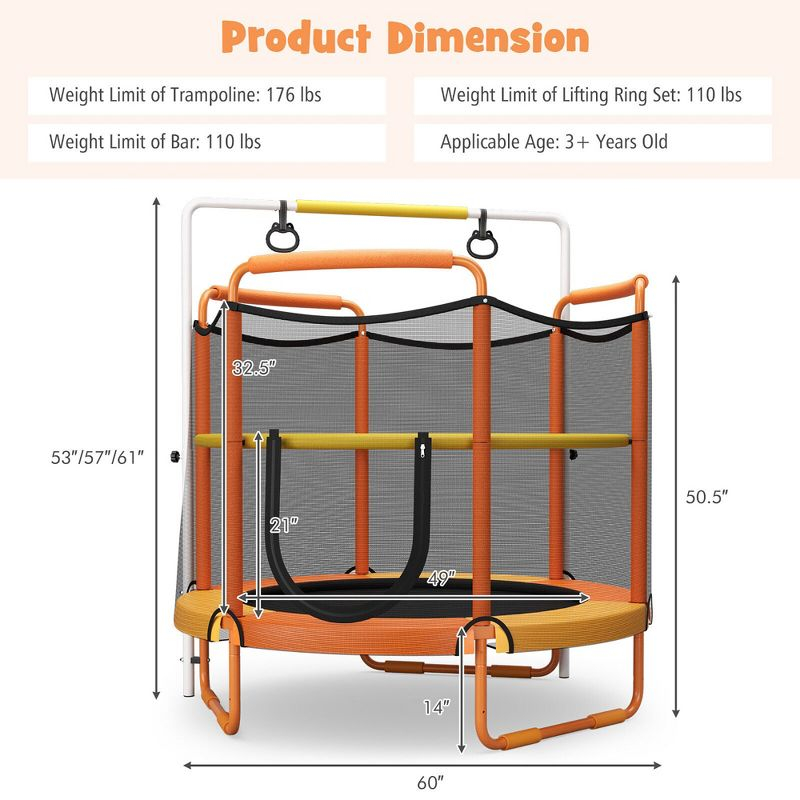 Costway 5FT Kids 3-in-1 Game Trampoline Seamless W/ Enclosure Net Spring Pad In/ Outdoor