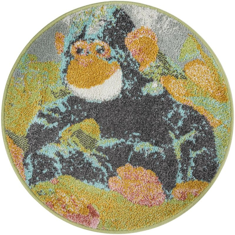 Unique Loom Whimsy Kids Collection Area Rug - Gorilla (2' 2" Round Multi/Gray)